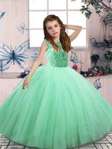 Mini Length Lace Up Little Girls Pageant Dress Wholesale Apple Green for Party and Wedding Party with Beading