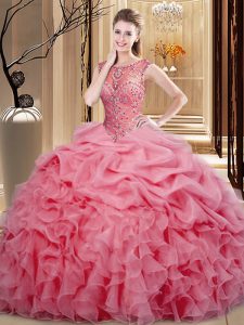 Sophisticated Sleeveless Lace Up Floor Length Beading and Ruffles and Pick Ups Sweet 16 Dress