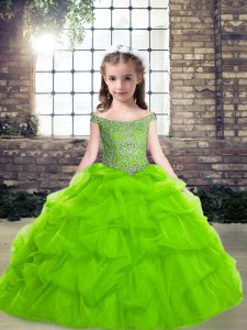 Off The Shoulder Sleeveless Lace Up Kids Formal Wear Organza