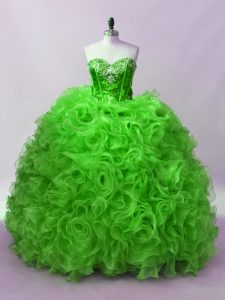 Great Green Lace Up 15th Birthday Dress Beading and Ruffles Sleeveless Floor Length