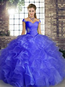 Floor Length Ball Gowns Sleeveless Blue Quinceanera Gowns Lace Up