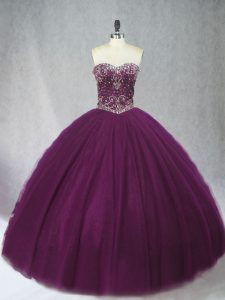 Simple Dark Purple Quinceanera Dresses Sweet 16 and Quinceanera with Beading Sweetheart Sleeveless Lace Up