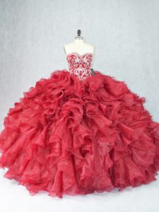 Admirable Sweetheart Sleeveless Lace Up Quinceanera Dresses Burgundy Organza