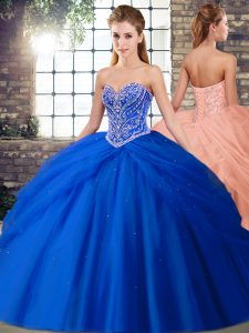 Royal Blue Sweetheart Neckline Beading and Pick Ups Ball Gown Prom Dress Sleeveless Lace Up