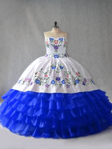 Cute Ball Gowns Sweet 16 Dresses Royal Blue Sweetheart Organza Sleeveless Lace Up