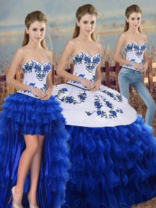 Pretty Organza Sleeveless Floor Length 15 Quinceanera Dress and Embroidery and Ruffled Layers and Bowknot