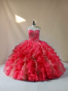 Custom Made Multi-color Organza Lace Up 15 Quinceanera Dress Sleeveless Floor Length Beading and Ruffles