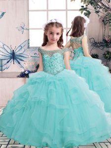 Sleeveless Lace Up Floor Length Beading Little Girls Pageant Dress