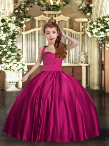 Unique Fuchsia Sleeveless Ruching Floor Length Little Girls Pageant Gowns