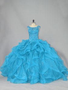 Sleeveless Brush Train Beading and Ruffles Lace Up 15 Quinceanera Dress