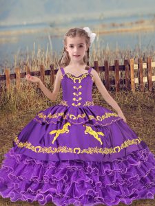 Lavender Sleeveless Organza Lace Up Little Girls Pageant Dress for Wedding Party