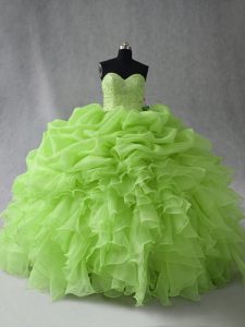 Lovely Ball Gowns Quinceanera Gowns Yellow Green Sweetheart Organza Sleeveless Floor Length Lace Up