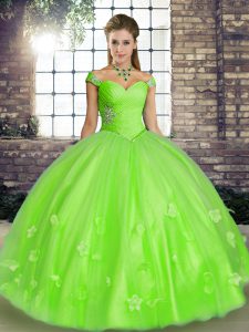 Exquisite Lace Up Off The Shoulder Beading and Appliques Quinceanera Gown Tulle Sleeveless