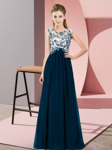 Navy Blue Empire Beading and Appliques Dama Dress Zipper Chiffon Sleeveless Floor Length