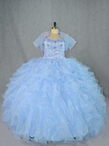 Custom Design Sweetheart Sleeveless Organza Quinceanera Gown Beading and Ruffles Lace Up