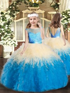 Floor Length Multi-color Pageant Gowns For Girls Lace Sleeveless Lace and Ruffles