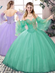 Admirable Beading Sweet 16 Quinceanera Dress Apple Green Lace Up Sleeveless Floor Length