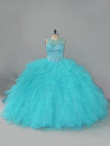 Colorful Sleeveless Beading and Ruffles Lace Up Quinceanera Dresses