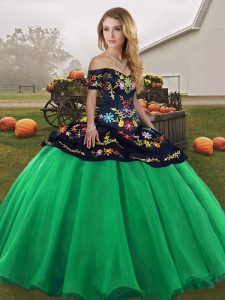 Off The Shoulder Sleeveless Lace Up Sweet 16 Quinceanera Dress Turquoise Tulle