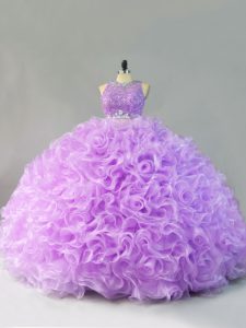 Floor Length Zipper Quinceanera Gown Lavender for Sweet 16 and Quinceanera with Beading and Ruffles