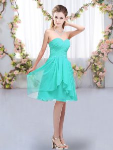 Turquoise Sleeveless Knee Length Ruffles and Ruching Lace Up Quinceanera Court of Honor Dress