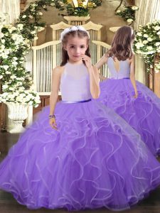 Floor Length Ball Gowns Sleeveless Lavender Girls Pageant Dresses Backless