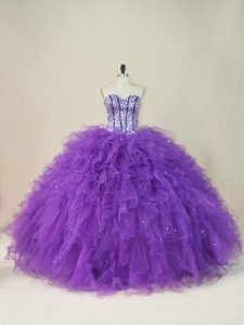 Tulle Sleeveless Floor Length Quinceanera Gowns and Beading and Ruffles