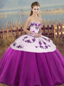 Ball Gowns Quince Ball Gowns White And Purple Sweetheart Tulle Sleeveless Floor Length Lace Up