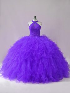 Inexpensive Tulle Sleeveless Floor Length Quince Ball Gowns and Beading and Ruffles