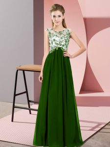 Empire Vestidos de Damas Green Scoop Chiffon Sleeveless Floor Length Zipper