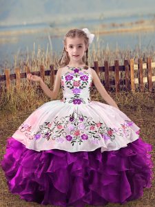 New Style Organza Sleeveless Floor Length Kids Formal Wear and Embroidery and Ruffles