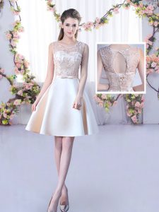 Flirting Mini Length Champagne Quinceanera Court Dresses Scoop Sleeveless Lace Up