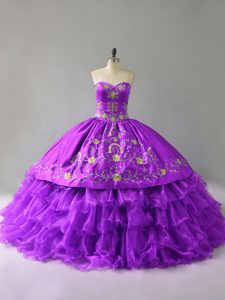 Sweetheart Sleeveless Lace Up Quinceanera Gowns Purple Organza