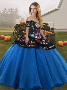 Tulle Sleeveless Floor Length Sweet 16 Quinceanera Dress and Embroidery