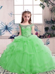 Ball Gowns Beading Little Girls Pageant Gowns Lace Up Tulle Sleeveless Floor Length