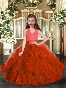 Superior Rust Red Lace Up Little Girl Pageant Dress Ruffles Sleeveless Floor Length