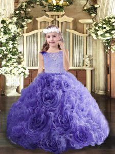 Excellent Lavender Ball Gowns Beading Pageant Gowns For Girls Lace Up Fabric With Rolling Flowers Sleeveless Floor Length