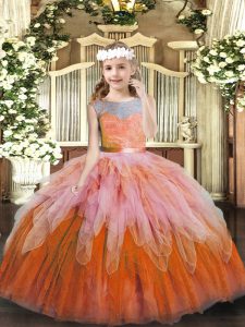 Lace and Ruffles Little Girl Pageant Gowns Multi-color Lace Up Sleeveless Floor Length