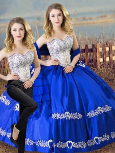 Nice Floor Length Lace Up Quinceanera Gown Royal Blue for Sweet 16 and Quinceanera with Beading and Embroidery