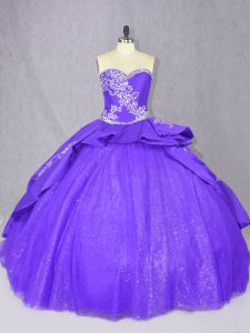 Lace Up Ball Gown Prom Dress Blue for Sweet 16 and Quinceanera with Embroidery Court Train