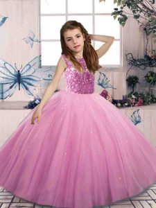 Sleeveless Lace Up Floor Length Beading Girls Pageant Dresses