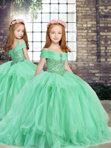 Great Sleeveless Lace Up Floor Length Beading and Ruffles Kids Formal Wear