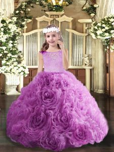 Floor Length Lilac Little Girls Pageant Dress Scoop Sleeveless Zipper