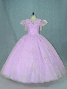 Lavender Zipper V-neck Beading Quinceanera Dress Organza Sleeveless