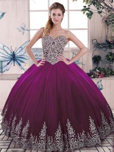 Traditional Fuchsia Vestidos de Quinceanera Sweet 16 with Beading and Embroidery Sweetheart Sleeveless Lace Up