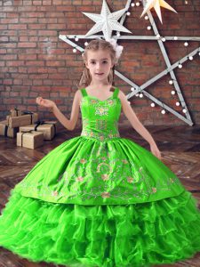 Charming Ball Gowns Embroidery and Ruffled Layers Child Pageant Dress Lace Up Satin and Organza Sleeveless Floor Length