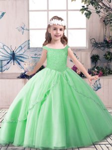 Enchanting Apple Green Sleeveless Tulle Lace Up Little Girls Pageant Gowns