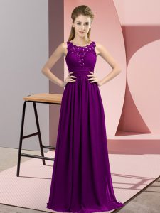 Purple Sleeveless Beading and Appliques Floor Length Damas Dress