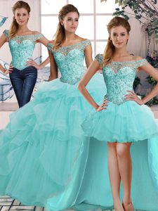 Lovely Sleeveless Lace Up Floor Length Beading and Ruffles Sweet 16 Dress