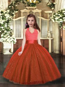 Rust Red Sleeveless Tulle Lace Up Little Girls Pageant Dress Wholesale for Party and Wedding Party